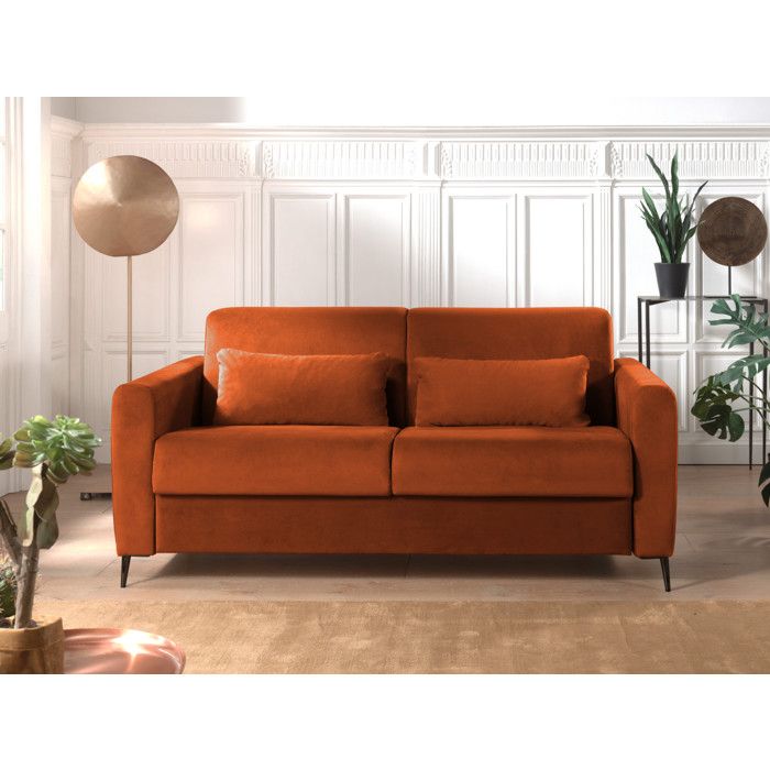 Owen - canapé lit 3 places convertible express couchage quotidien 140 cm matelas 12 cm en velours - Rouille Owen - canapé lit 3 places convertible express couchage quotidien 140 cm matelas 12 cm en velours - Rouille