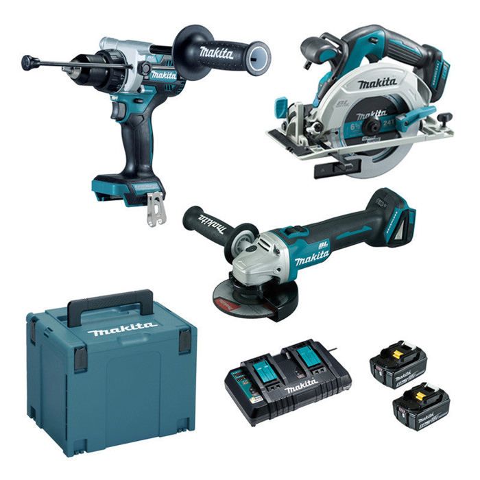 Ensemble de 3 machines 18 V Li Ion MAKITA DLX3178PTJ 5 Ah DHP486+DGA506+DHS680 - vue 1