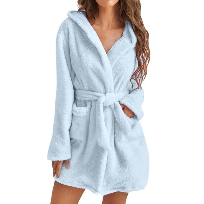 ROBE DE CHAMBRE hiver Couleur Unie Court Poches Lat rales Femme