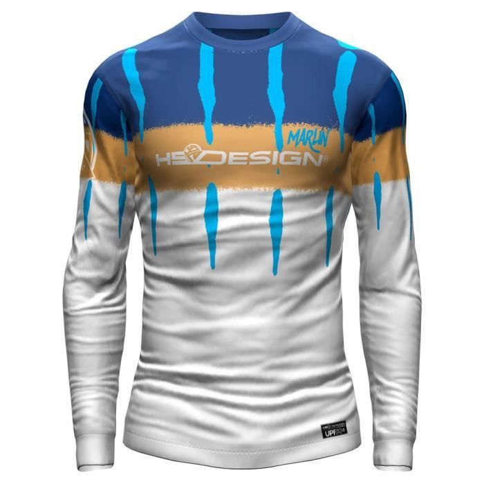 HOTSPOT DESIGN T-Shirt - Manches Longues Ocean Performance Marlin Blanc-Or-Bleu Taille S 010003201