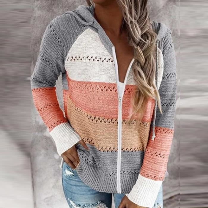 Sweat à capuche femme rayé coloré pour printemps