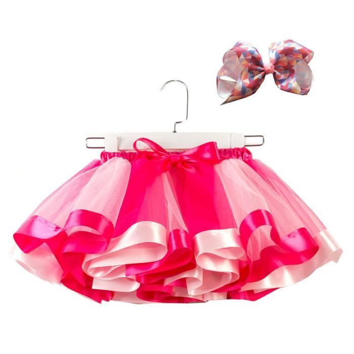 Jupe Tutu Bebe Enfant Fille Arc En Ciel Pettiskirt Pour Danse Carnaval Costume Mode Princesse Fluffy Glisten Avec Coiffe A Nœud Rose Cdiscount Pret A Porter