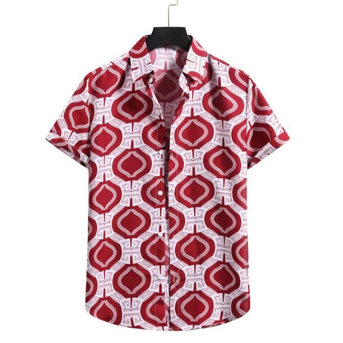 Chemise Hawaïenne Homme Rayée Manches Courtes – Imprimé Décontracté, Coupe Regular, Boutons, Style Casual Été Plage