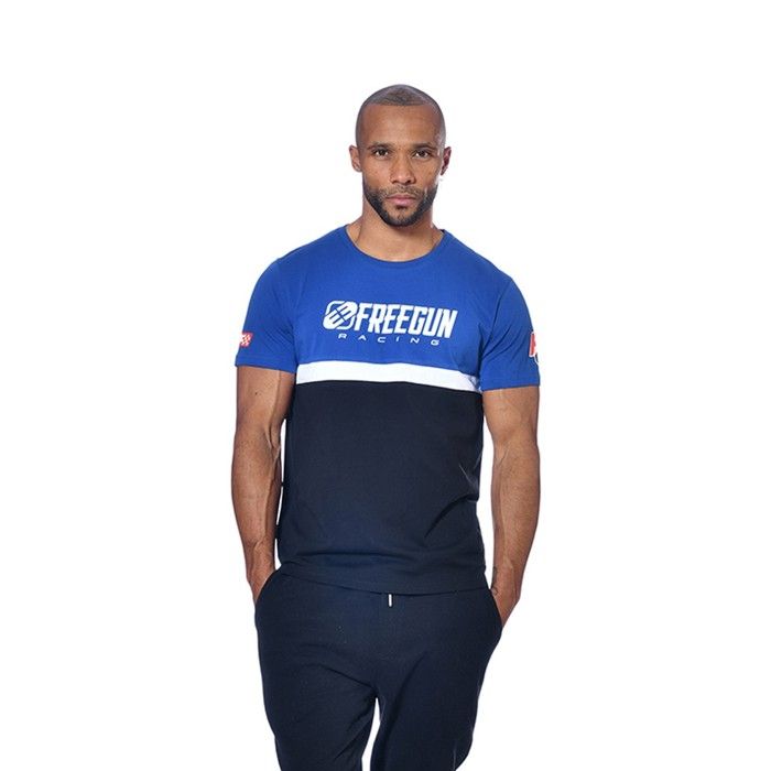 FREEGUN Tee Shirt Homme 100% coton RACING, regular fit, col rond & manches courtes - bleu taille S
