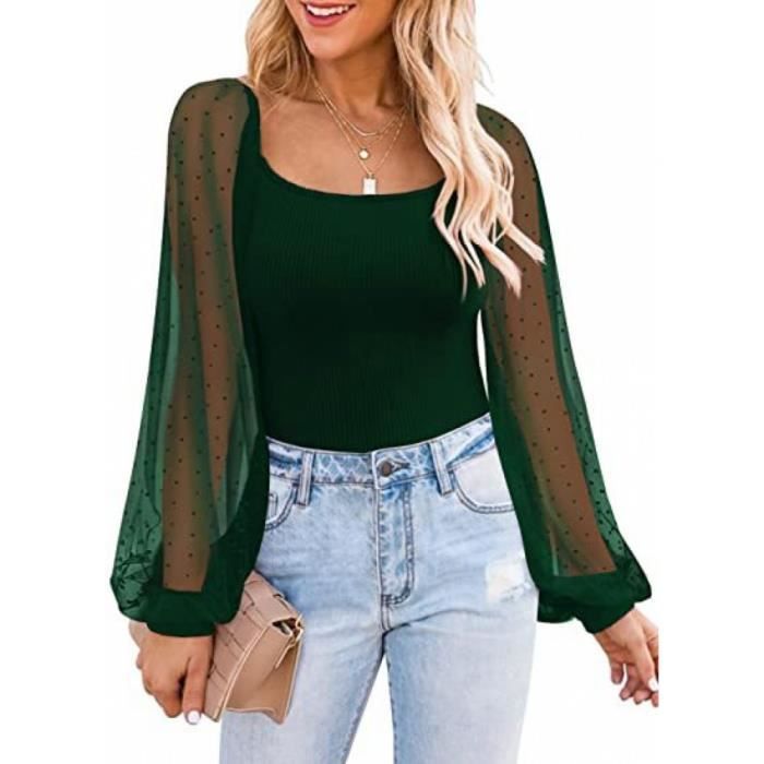 Blouse manche top bouffante transparente