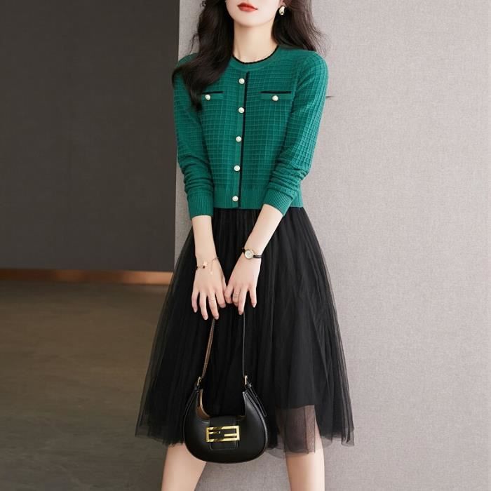 Robe Trapèze À Col Rond Robe De Travail Robe Mi-Longue Robe Trapèze Soirée