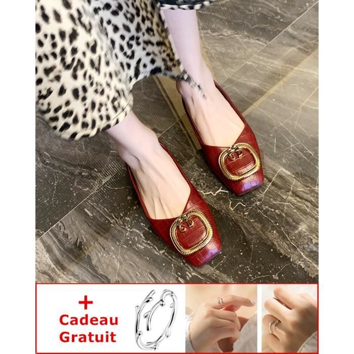 Ballerines Plates Femme - Cuir PU, Bout Carré, Légeres, Taille 35-43, Mocassins Dolly