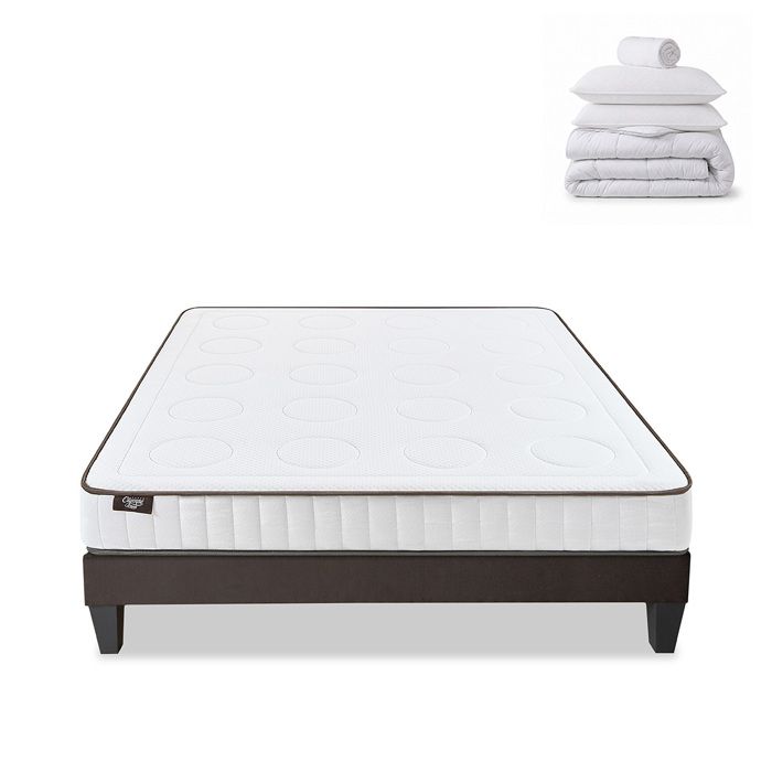 Pack Cristal 140x200 cm Matelas Mousse + Sommier Bois + Accessoires Pack Cristal 140x200 cm Matelas Mousse + Sommier Bois + Accessoires