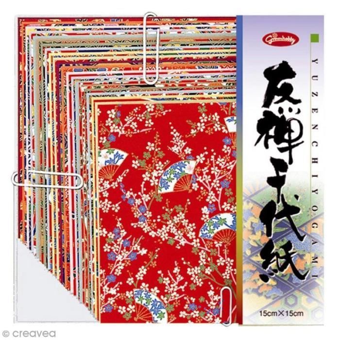 Lot Papier Origami Japonais Toyo, 24 Feuilles 15x15 Cm, 6 Motifs, Washi