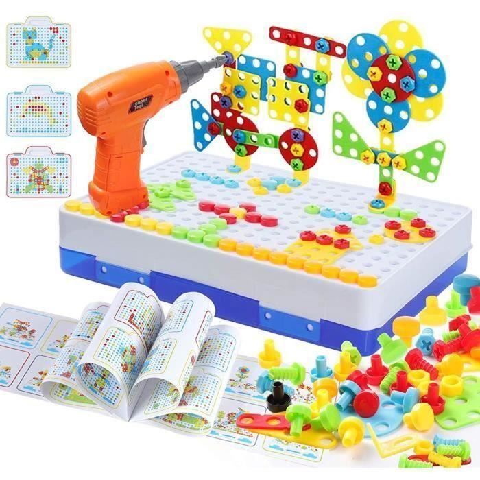 PIMPIMSKY Mosaique Enfant Puzzle Jeu de construction Puzzle Perceuse Démontage Ecrou Vis Assemblage Puzzle Pratique Brico - 222 Pcs