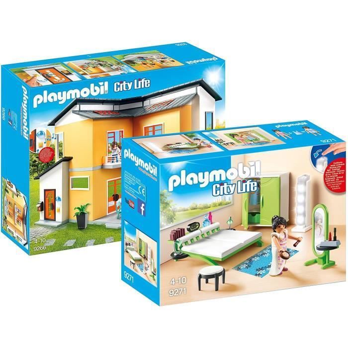 Ensemble Playmobil City Life - Maison Moderne et Chambre avec