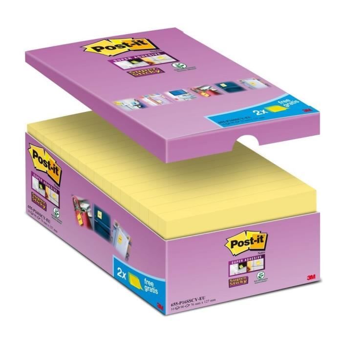 POSTIT Barquette de 16 blocnotes Super Sticky 90 feuilles 76 x 127 mm Cdiscount Beaux