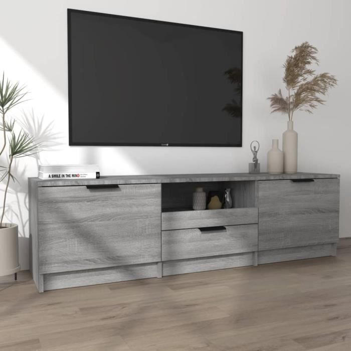Meuble TV - SALUTUYA - Classic - Bois massif - Sonoma gris - 140 x 35 x 40 cm