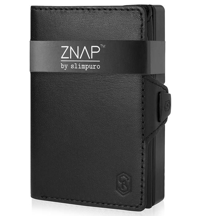 Porte Carte - Slimpuro ZNAP Slim - 8 cartes max. - pochette à monnaie - 8 x 1,8 x 6 cm - Protection RFID - en cuir - noir