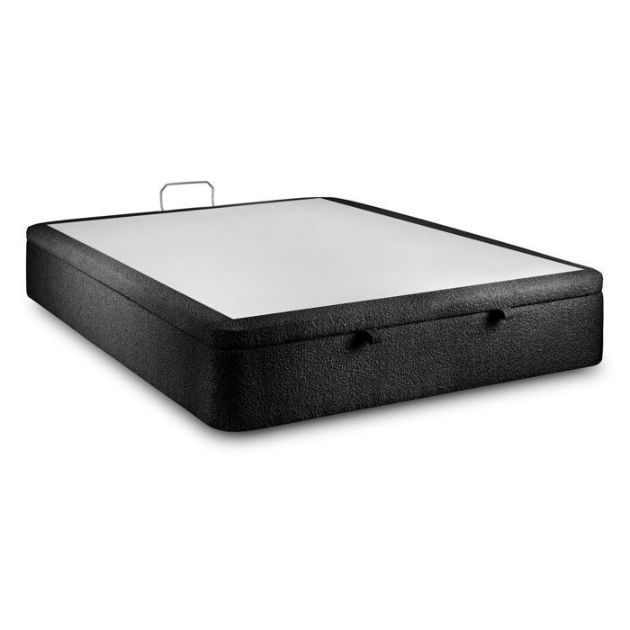 Sommier Coffre Bouclette Noir 140x190 H39cm Sommeil de plomb - Sommier en bois massif avec Pieds bois 10 cm