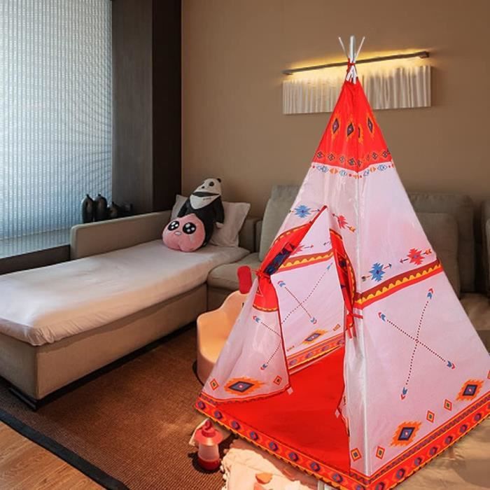 Tente Tipi Triangle Enfant Yontwe – Tente De Jeu Pliable Intérieur/Extérieur, Coton & Bois, 120x120x100 Cm