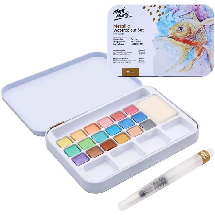 Set Aquarelle Métallique 20 Couleurs - Avec Pinceau, Pigments Pailletés à Base De Mica, Pour Artistes Et Débutants