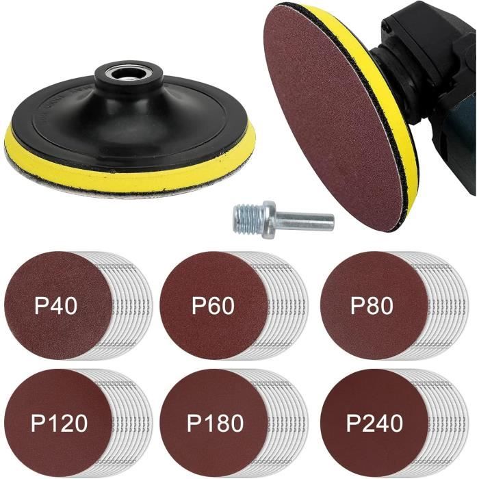 Kit Disque Abrasif 125mm 50 Pièces - Disques Ponçage Grain 40/60/80/120/240 Avec Plateau M14