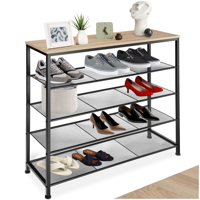 Meuble à chaussures - TECTAKE - Étagère à chaussures SHEFFIELD en acier 100 x 305 x 93 cm - Bois clair/Chêne sonoma