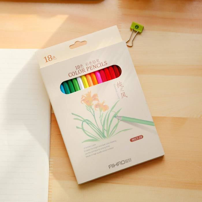 18 couleurs Nontoxiques Dessin Crayons de couleur en bois Coloriage Set pour Etudiants Adultes