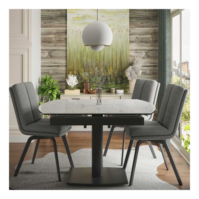 table de repas à allonges céramique/marbre blanc - rayong n°1 - l 120/150/180 x l 90 x h 75