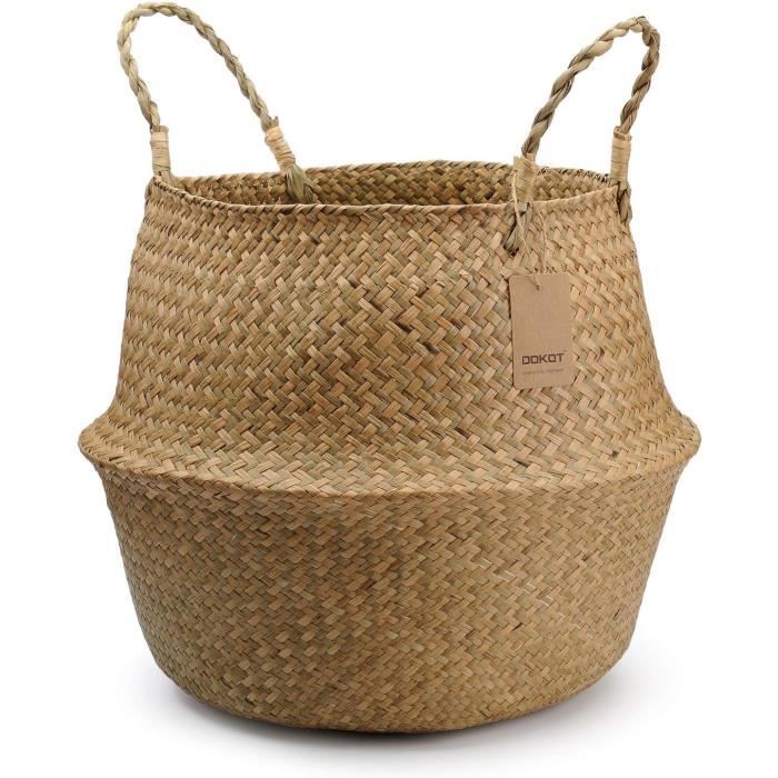 Panier Jonc De Mer Naturel - Cache-pot Et Rangement Déco (Vague Noire, 32cm)