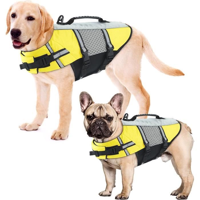 Meilleurs prix pour Gilet de sauvetage pour chien - TRAHOO - Grande veste de natation - Flottabilité élevée - Poignée de sauvetage