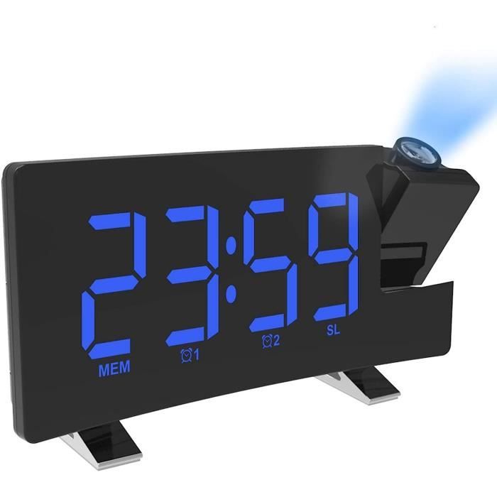 Réveil Projecteur LED - Heure Et Température Au Plafond, écran Large, Réglage Auto Luminosité, USB