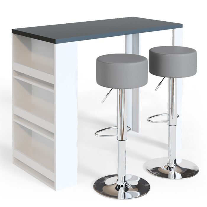 Set de table de bar 57x117cm avec 2 tabourets de bar Blanc/Gris Vicco 33216 Set de table de bar 57x117cm avec 2 tabourets de bar Blanc/Gris Vicco 33216