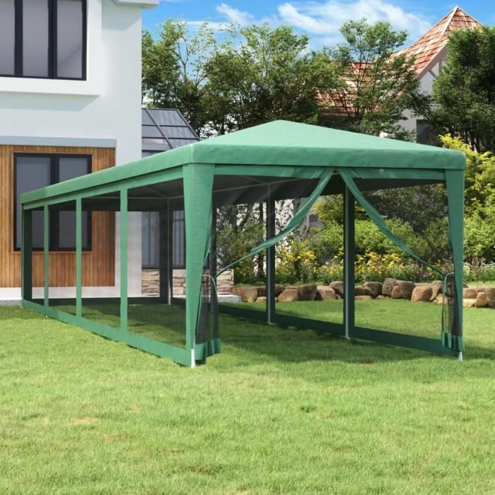 319248 vidaXL Tente de fête et 10 parois latérales en maille Vert 3x12 m PEHD