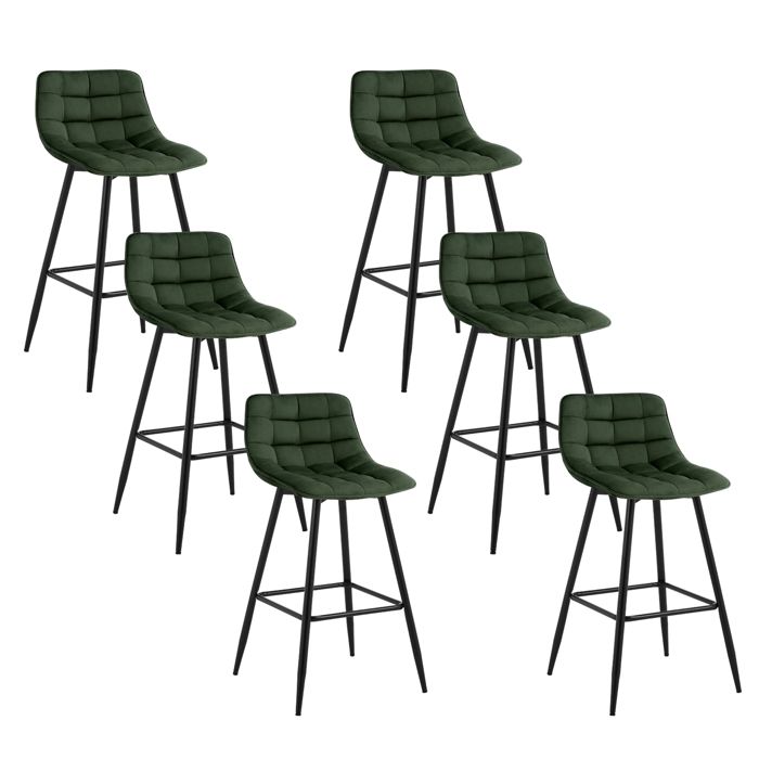 WOLTU 6X Tabouret de Bar Chaise de Bar Assise rembourrée en Velours avec Pieds et Repose-Pieds en métalVert Foncé