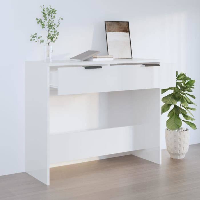 SIB Table console Blanc brillant 90x36x75 cm Bois d'ingénierie ...