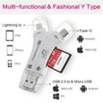 4 en 1 i lecteur Flash USB Micro SD & TF lecteur de carte adaptateur pour iPhone pour iPad Macbook Android caméra - Blanc-1