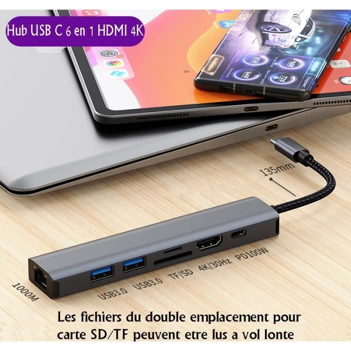 31€73 sur Hub USB Multiprise USB Type-C vers HDMI + VGA + USB3.0HUB + PD +  3.5 Station d'accueil audio Câble HD pour ordinateur portable Noir - Hub  USB - Achat & prix