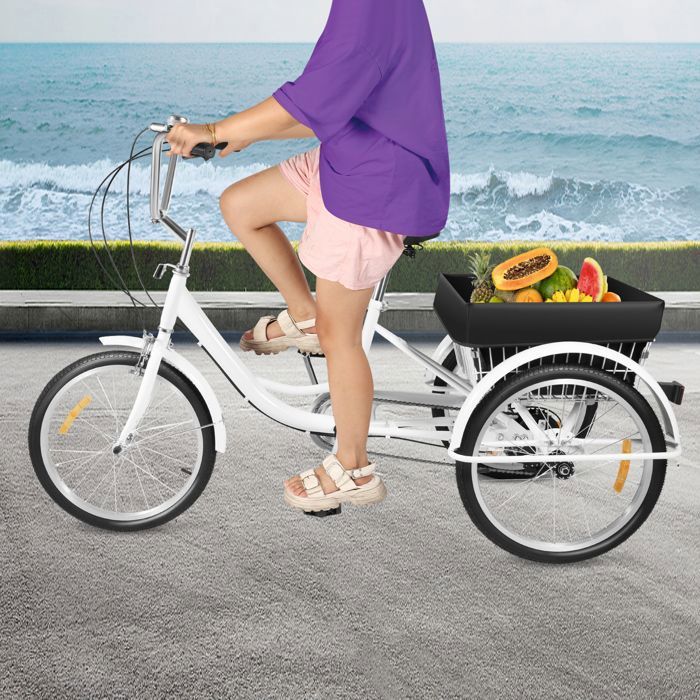 DSYOGX Tricycle pour adultes, 20 , jaune, avec une vitesse unique et un panier, tricycle pour adultes, hommes, femmes et personnes âgées, charge maximale : 110 kg