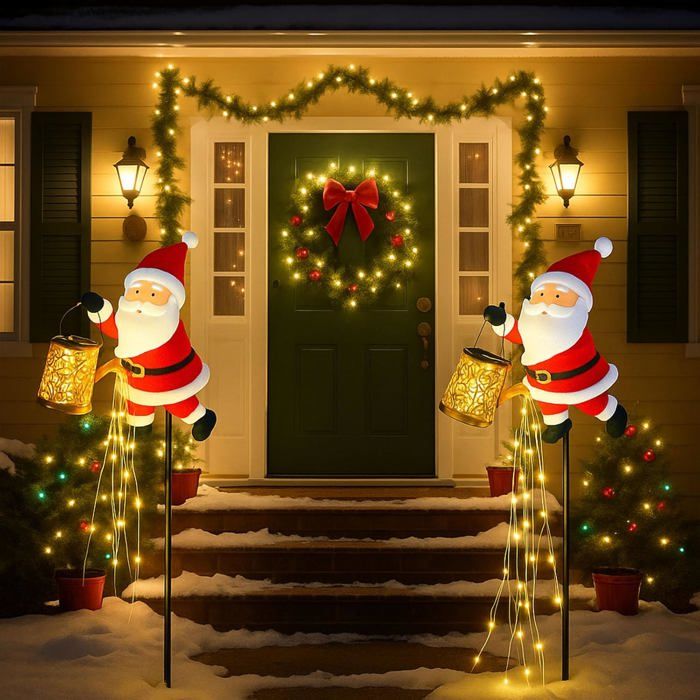 Arrosoir Père Noël Solaire Extérieur – Décoration Lumineuse Cascade LED Pour Jardin, Terrasse