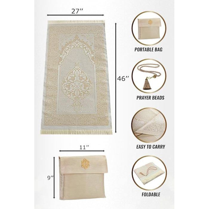 Tapis De Prière Musulman Rawda - Motif Mosquée De Médine, 117x67 Cm, Avec Sac, Idéal Cadeau Et Usage Quotidien