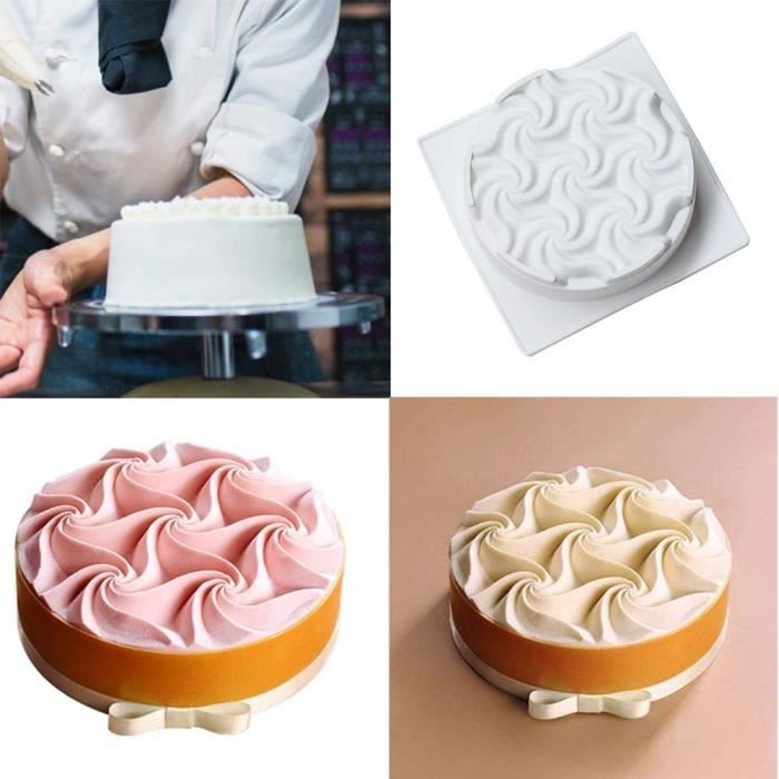 Moule silicone rond 3D fleur spirale torsadée relief cake gâteau