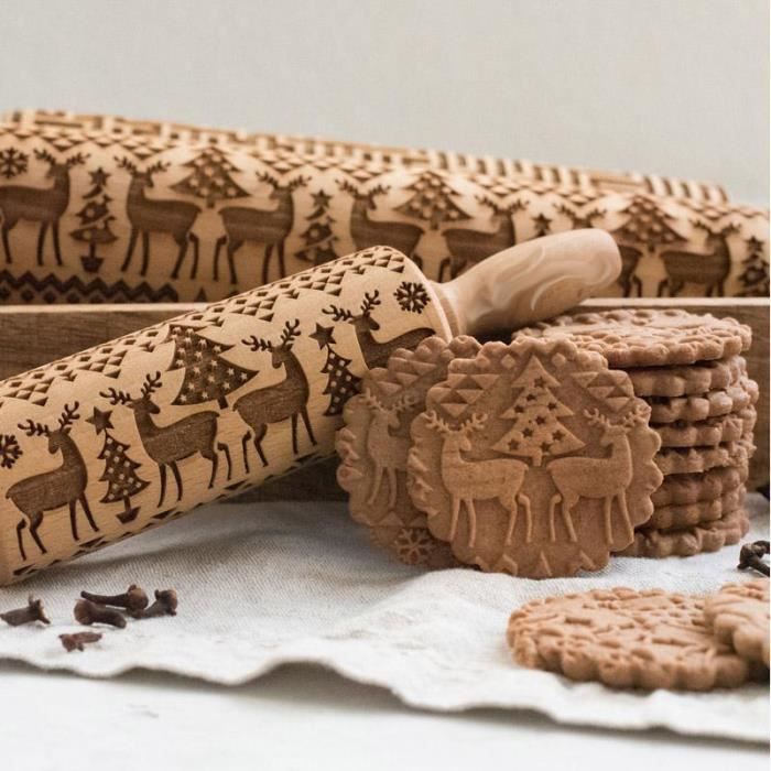 Tapis de cuisson,Rouleau à pâtisserie en bois pour noël, pour la cuisson  des biscuits, - Type footprint-30cm - Cdiscount Maison