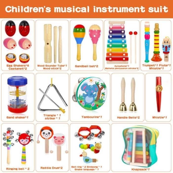 Coffret 3 Instruments De Musique En Bois Pour Enfants – Xylophone, Tambourin, Maracas | Éveil Musical Dès 3 Ans | Jeu Collectif Et Créatif
