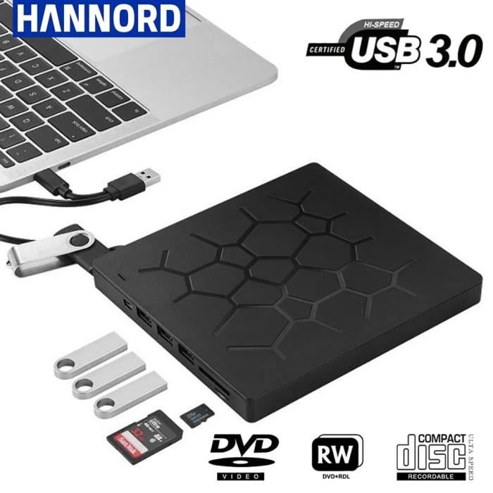 Lecteur Graveur DVD CD Externe Super Rapide USB 3.0 de TypeC avec Lecteur  de Carte SD TF et Port clé USB, Win 11 PC, Mac - KENUOS - Cdiscount  Informatique