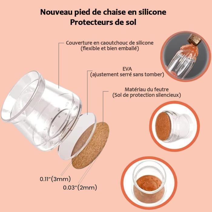 GROOFOO 20 pièces protège pied de chaise, tampon chaise, protections de sol  en silicone transparent pour