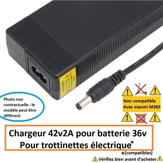 Wispeed Chargeur Trottinette - 2A 42V pour batterie 36V - Compatible
