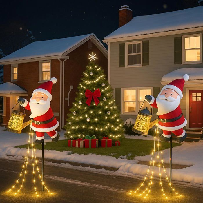 Père Noël Arrosoir Solaire – Décoration Lumineuse Extérieur Pour Jardin Et Noël