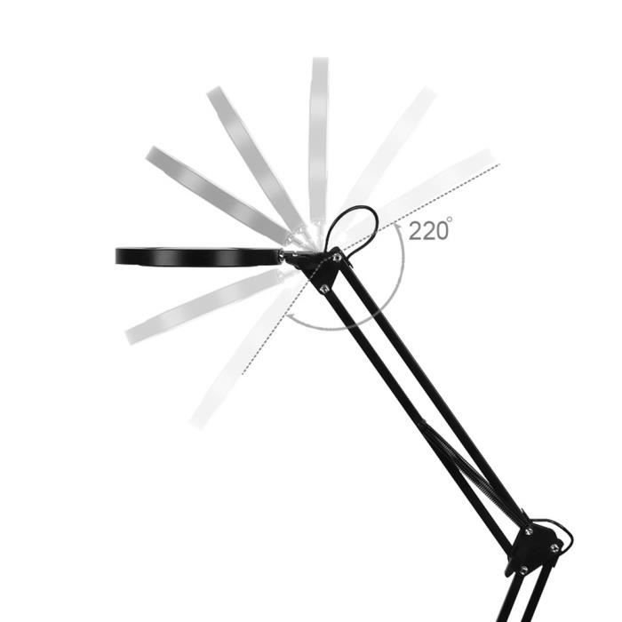 Maxi Loupe avec Zoom Puissant : x5 Grossissement - Grand Cadre/Ecran : 22,5  x 18 cm – Éclairage 12 LEDs : 50 Lumens (6500K) - Pied Flexible - Support