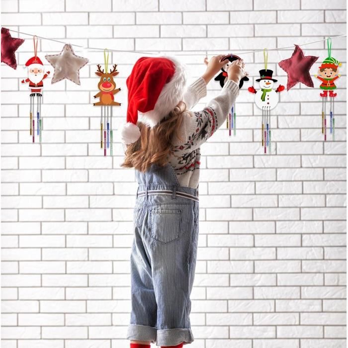 Kit DIY Carillon à Vent Sapin De Noël - 10 Pièces En Bois à Peindre - Activité Créative Enfant - Décoration De Noël à Fabriquer Soi-même
