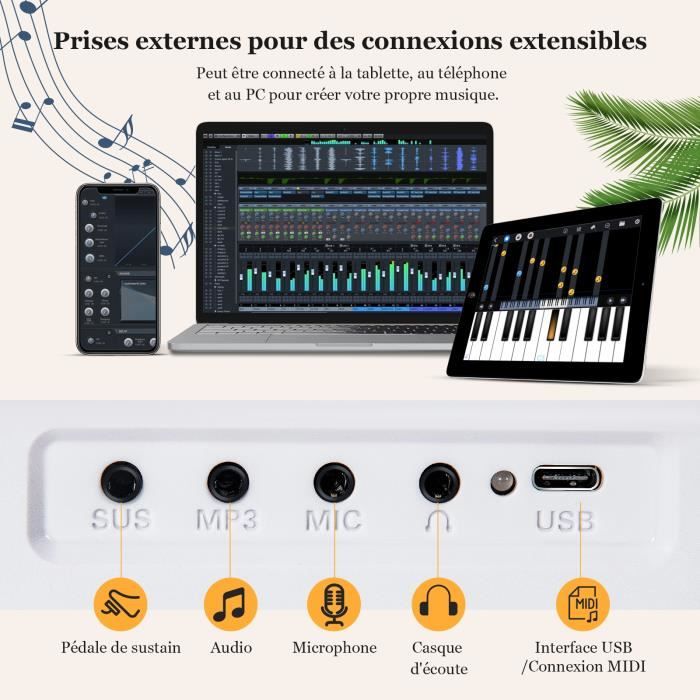 COSTWAY Clavier de Piano Electrique Pliable 88 Touches Sensibles Bluetooth  MIDI Haut-parleurs Doubles,Pédale de Sustain Débutants - Cdiscount  Instruments de musique