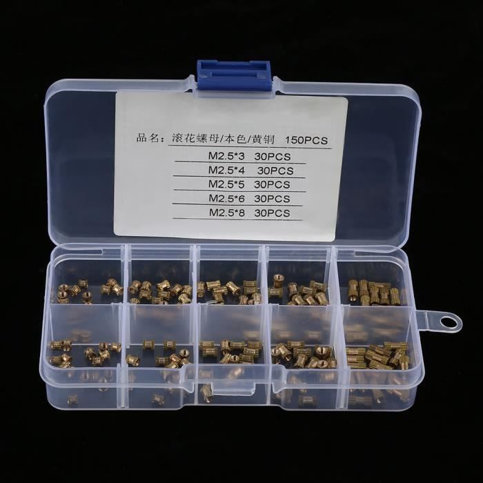150 Pièces Insert Fileté en Laiton, M3x5.7x4.6 Filetage Femelle Écrous