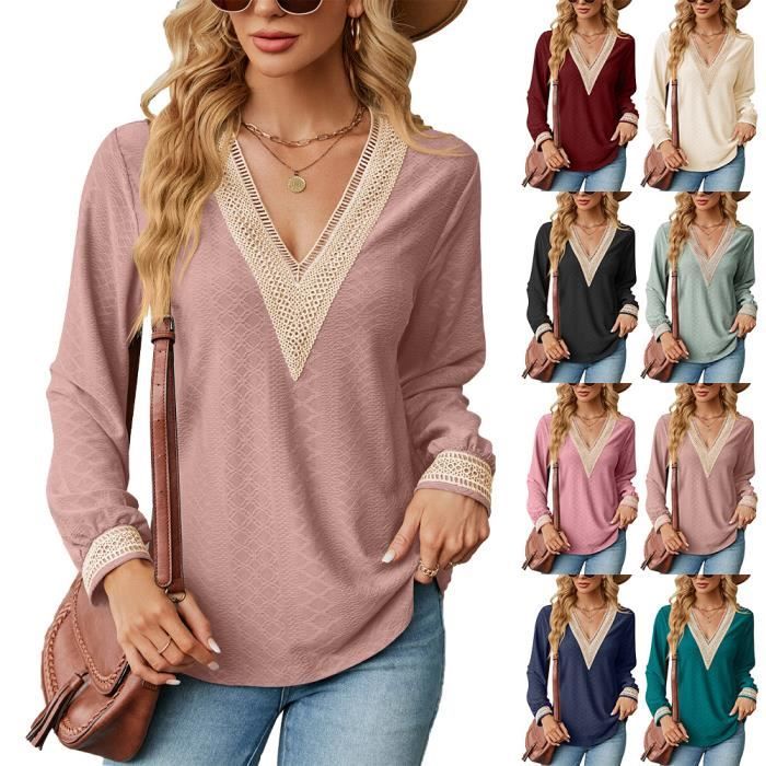 PLOKNRD Sweatshirt Femme Col V - Pull Léger Manches Longues - Style Décontracté