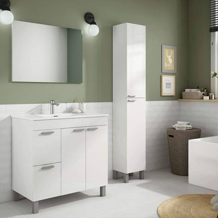 Armoire Suspendue Salle De Bain PEGANE 60 Cm - 2 Portes Blanc - 60x16x60 Cm